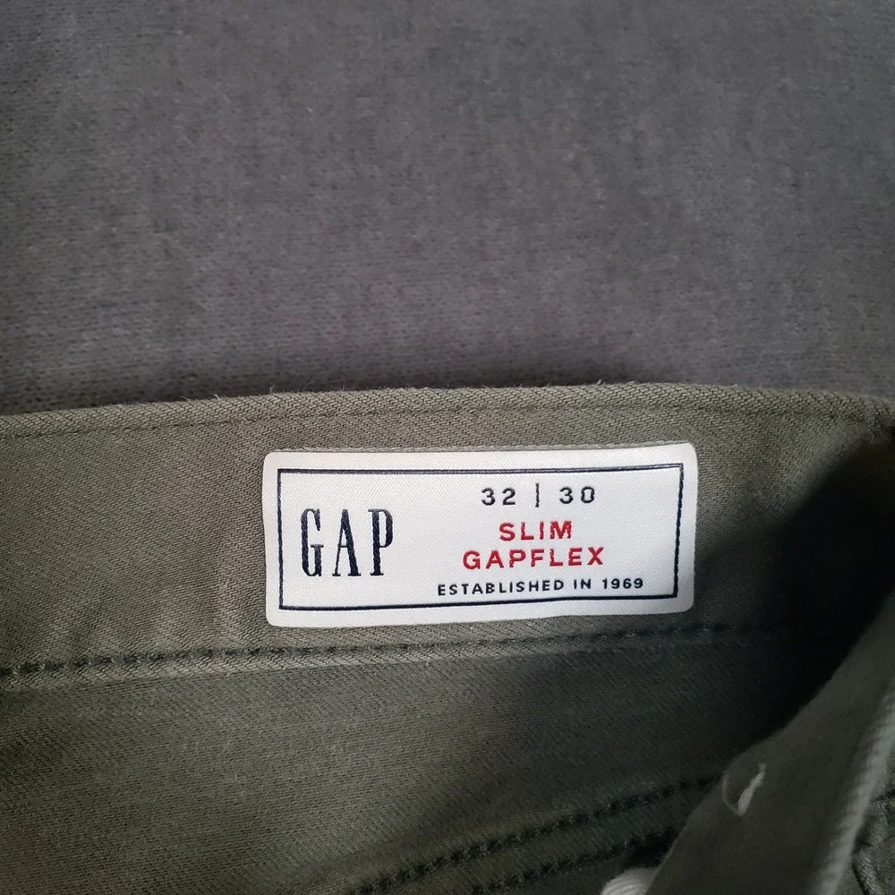 Gap Slim GapFlex Pants Mens 32x30 Olive Green Chino Stretch Five-Pocket